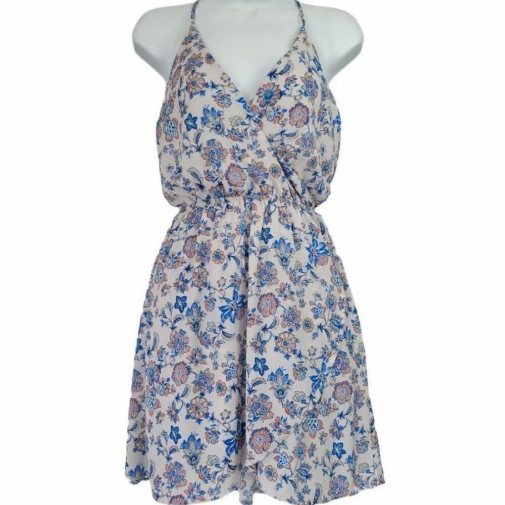 Lush Floral Halter Mini Dress - Blue and Pink